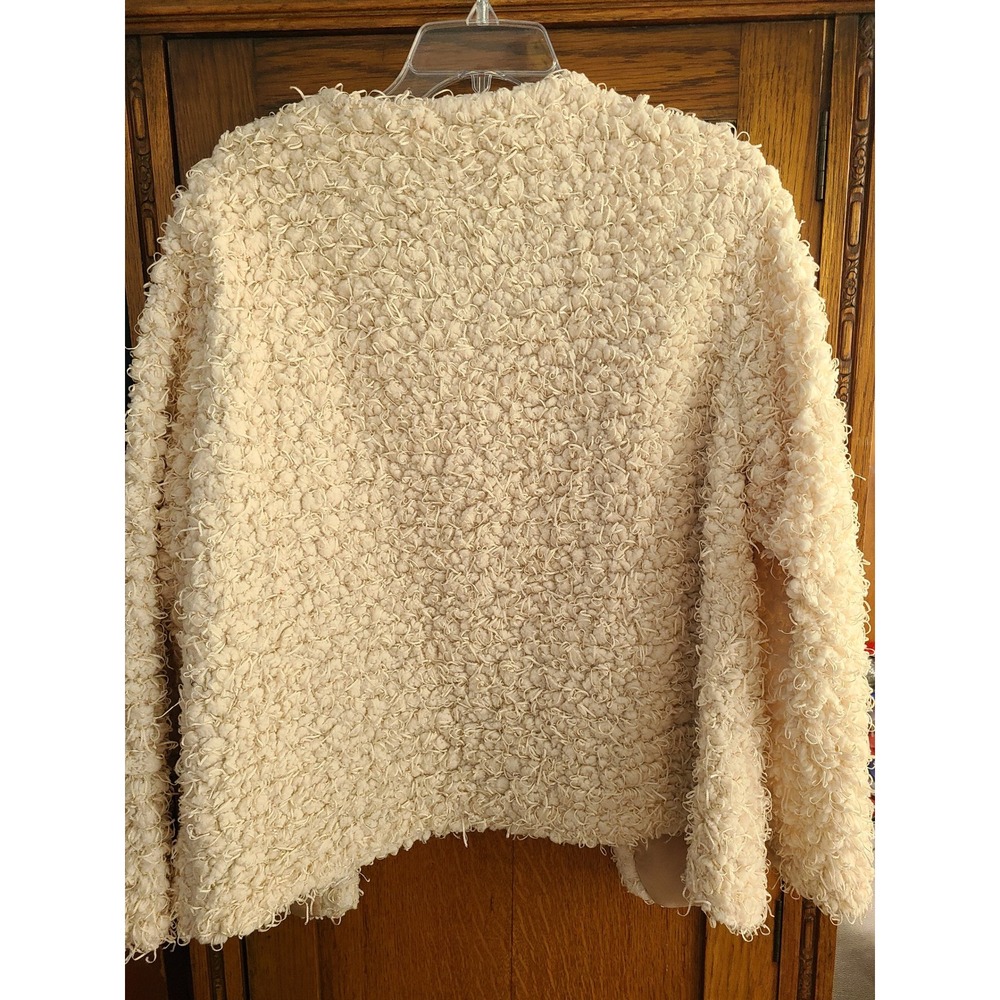 H&M Cream Ivory Popcorn Shaggy Loop Knit Open Front Cardigan Jacket Womens L - Picture 2 of 6